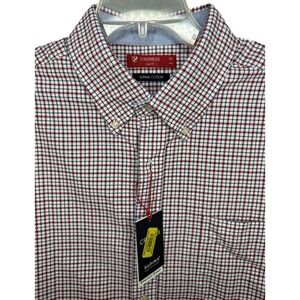 NWT Cremieux Men's XL White Red Blue Plaid Short Sleeve Button Up Slim Fit Shirt